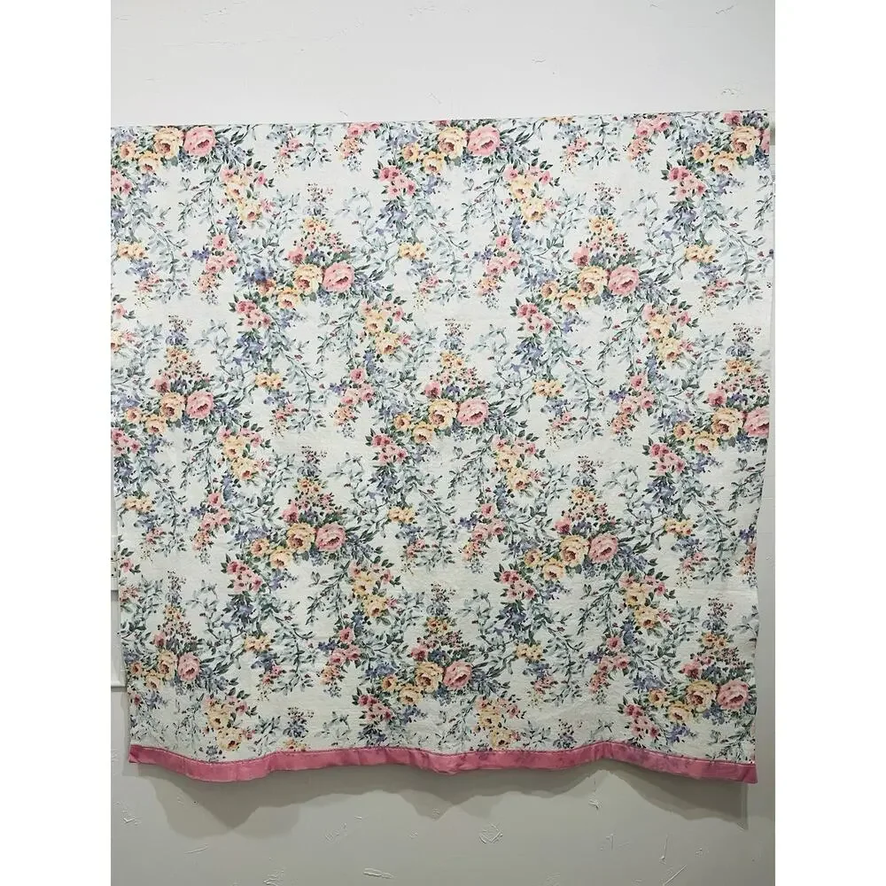 Vintage Blanket WPL1675 Floral Flowers Pink Twin Acrylic Nylon Edge Fleece USA